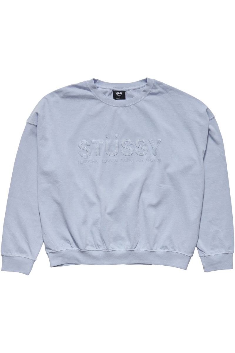 Blue Stussy Trail Embroidered Rugby Crew Women\'s Sportswear | EHT-563472