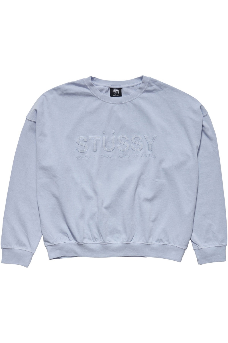 Blue Stussy Trail Embroidered Rugby Crew Women\'s Sweaters | GJH-764398