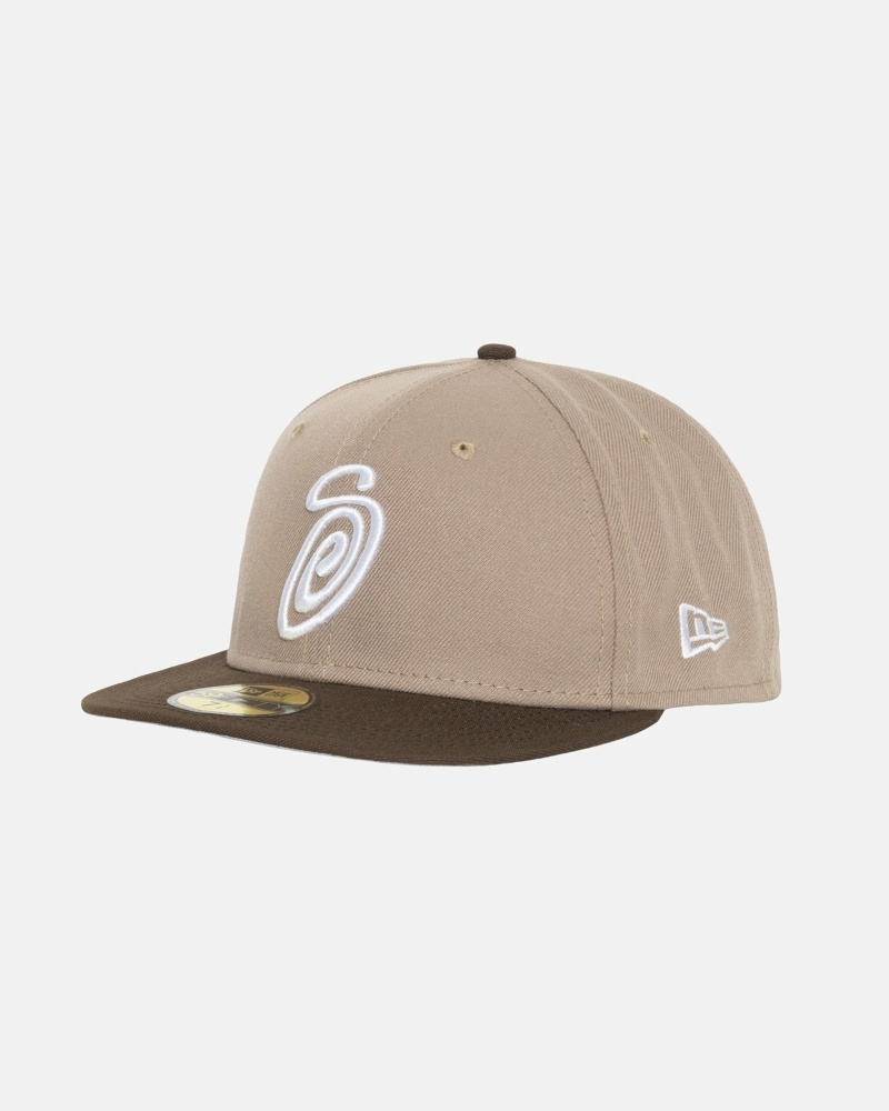 Brown Stussy Curly S 59Fifty New Era Men's Caps | KIQ-695438