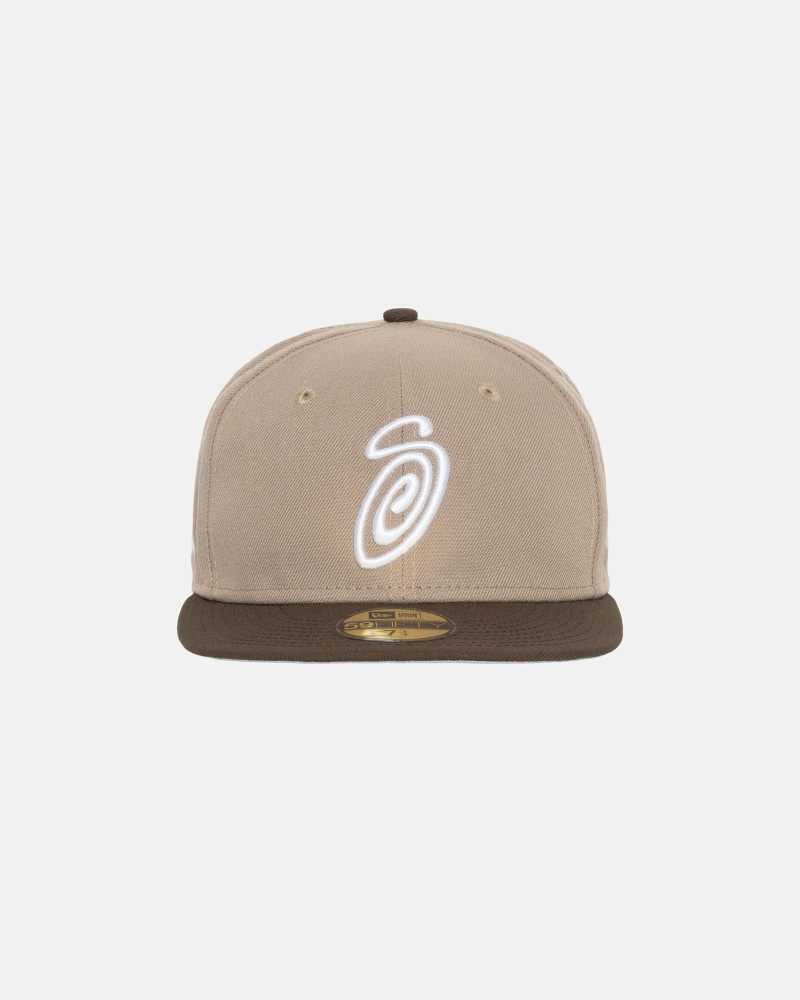 Brown Stussy Curly S 59Fifty New Era Men\'s Caps | KIQ-695438