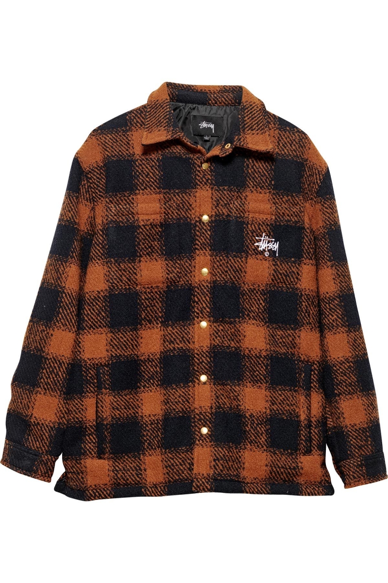 Brown Stussy Kyneton Check Overshirt Men\'s Jackets | TWX-367580