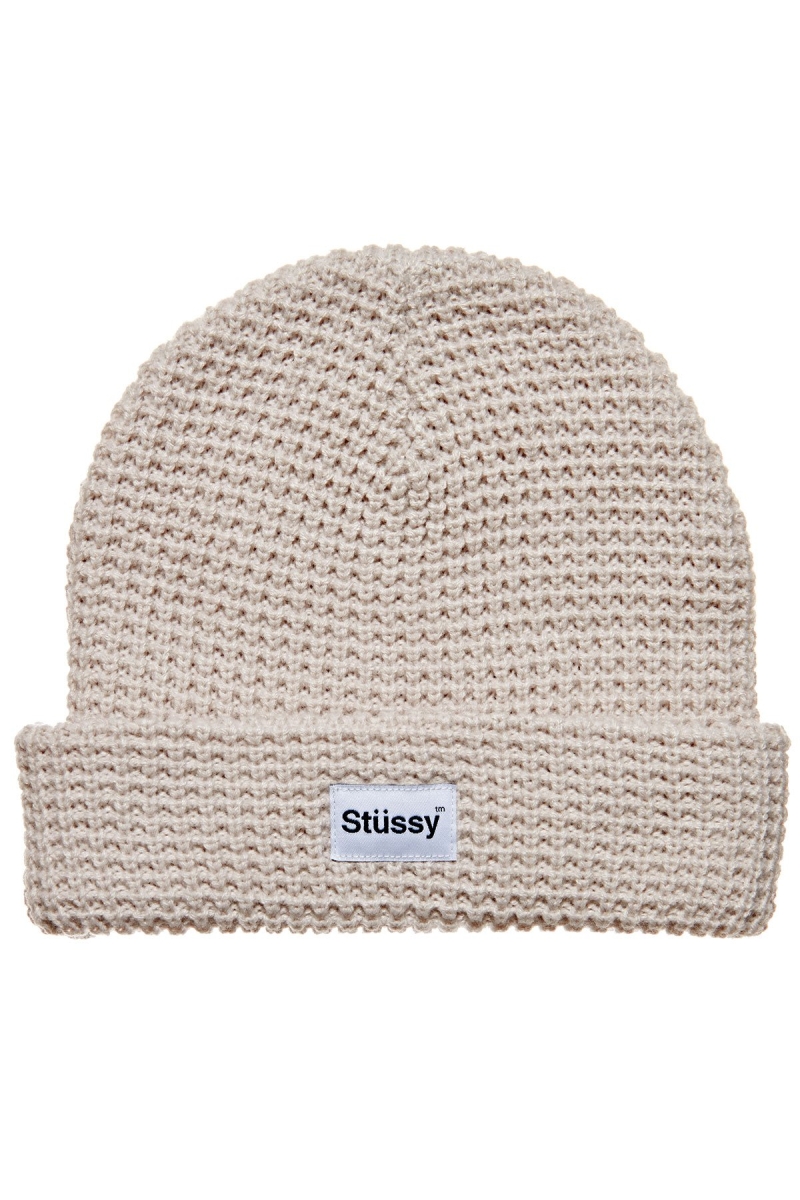 Brown Stussy Trademark Waffle Beanie Men\'s Hats | NSZ-094736