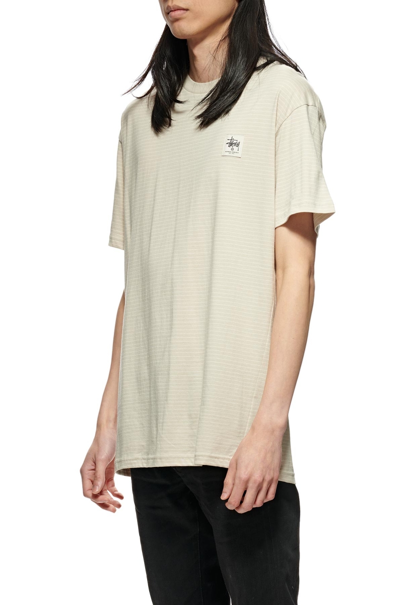 Brown Stussy Work Stripe SS Men's T Shirts | OBK-912438