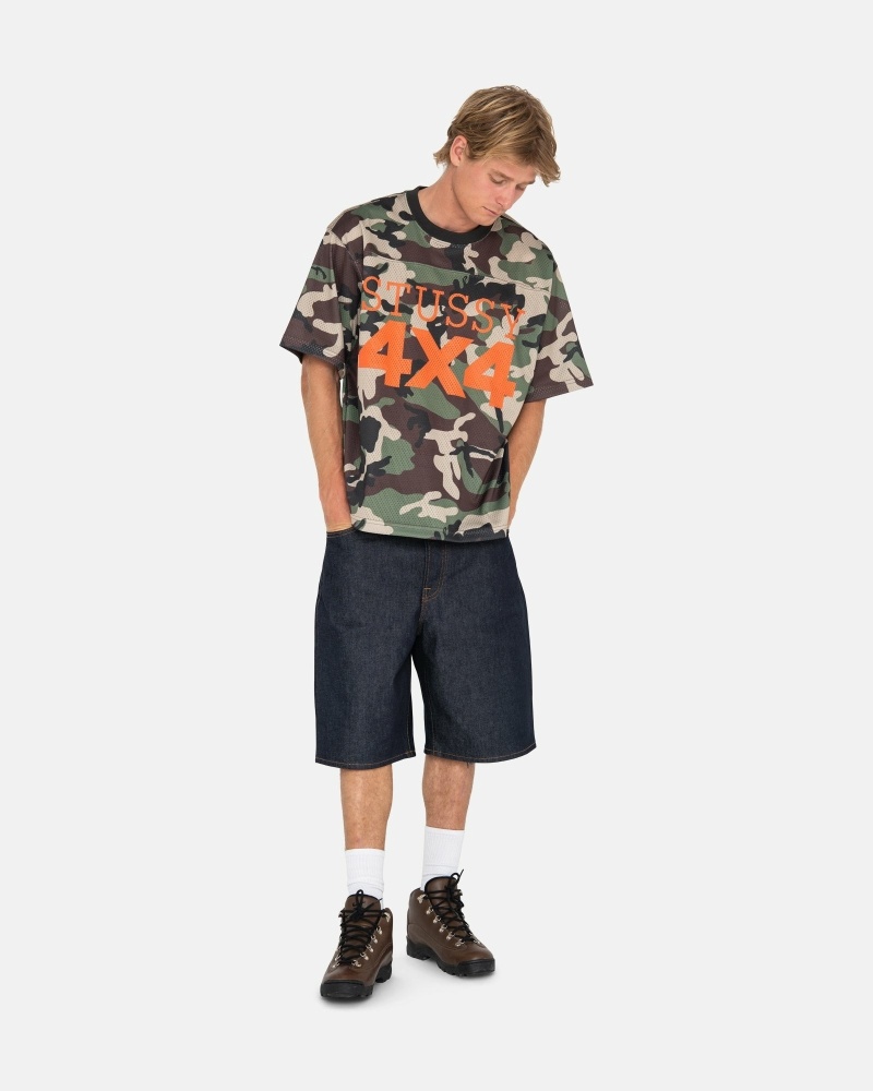 Camo Stussy 4X4 Mesh Football Jersey Men's T Shirts | MCQ-071635