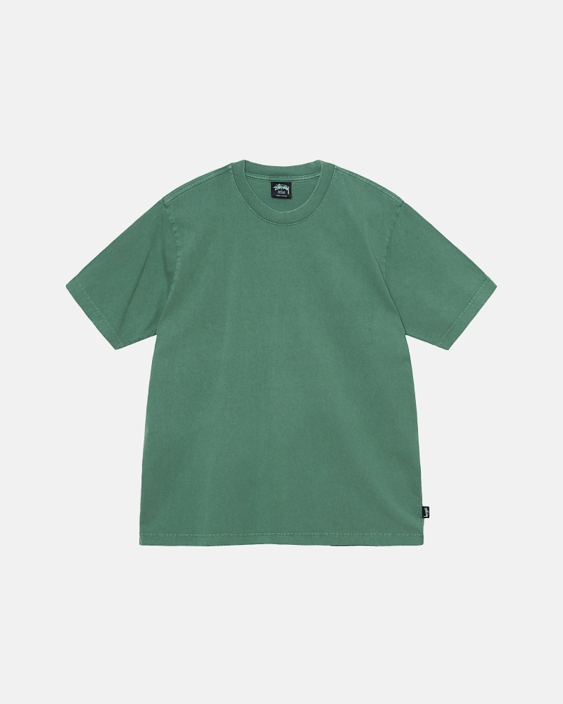 Deep Green Stussy Heavyweight Pigment Dyed Crew Men\'s T Shirts | RFK-215847