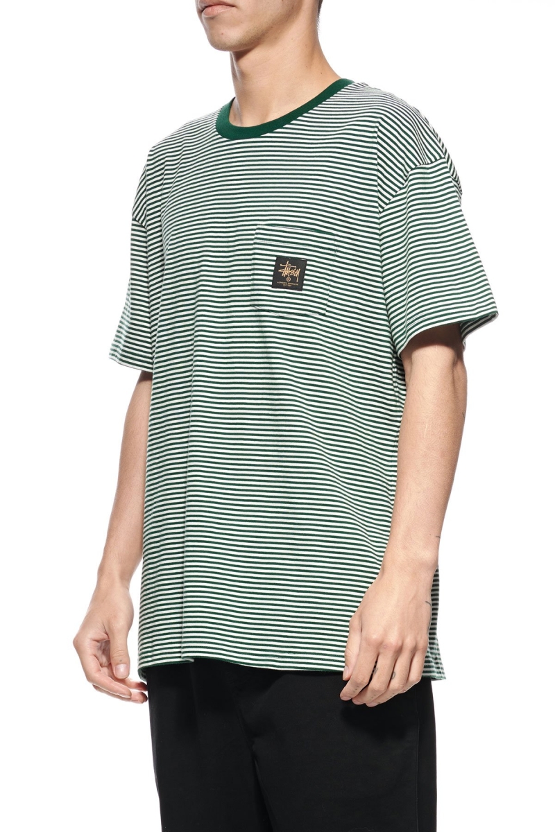 Green Stussy Authentic Yarn Dye SS Pocket Men's T Shirts | PDT-264387