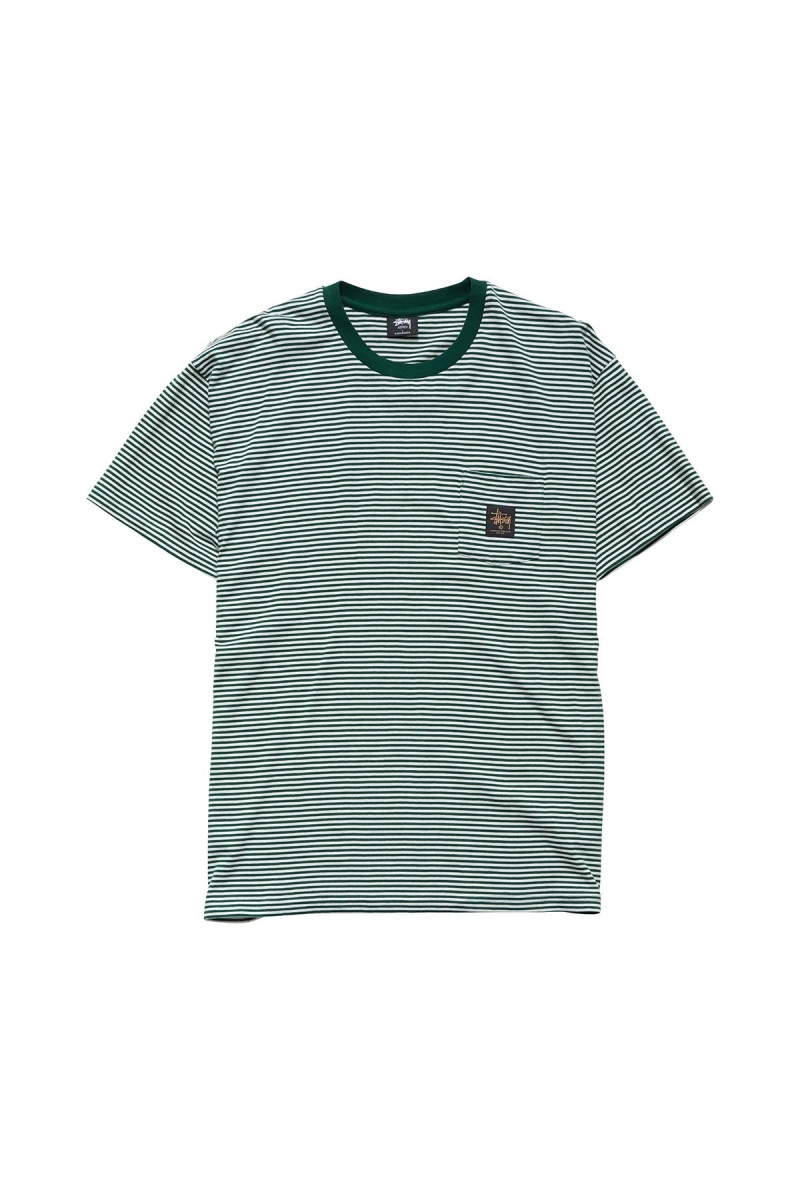 Green Stussy Authentic Yarn Dye SS Pocket Men\'s T Shirts | PDT-264387