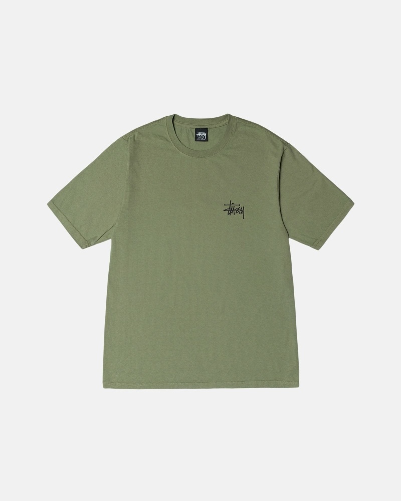 Green Stussy Basic Pigment Dyed Men's T Shirts | PSO-398042
