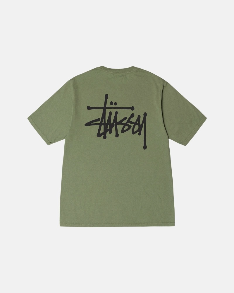 Green Stussy Basic Pigment Dyed Men\'s T Shirts | PSO-398042