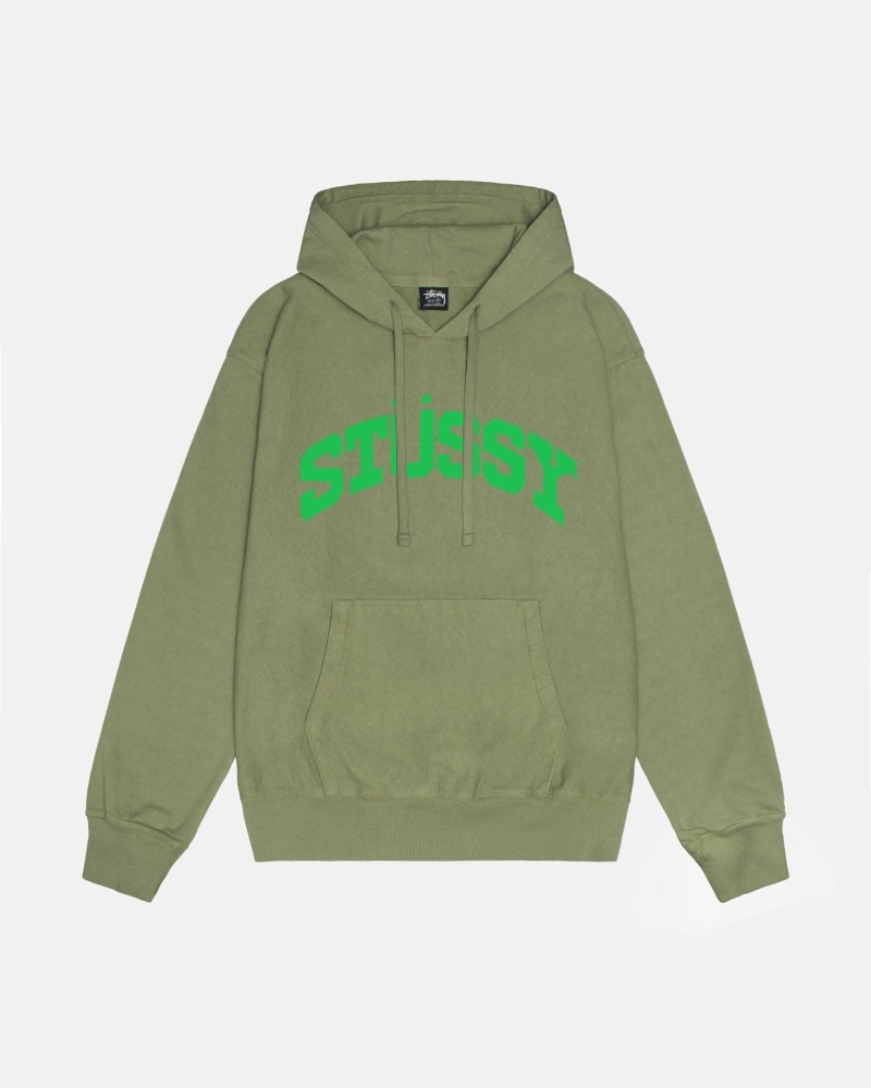 Green Stussy Block Sport Pigment Dyed Men\'s Hoodies | FNT-819750