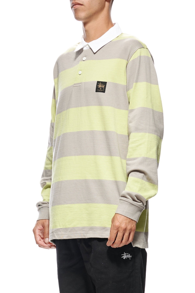 Green Stussy Block Stripe LS Rugby Men's Sweatshirts | OGW-240635