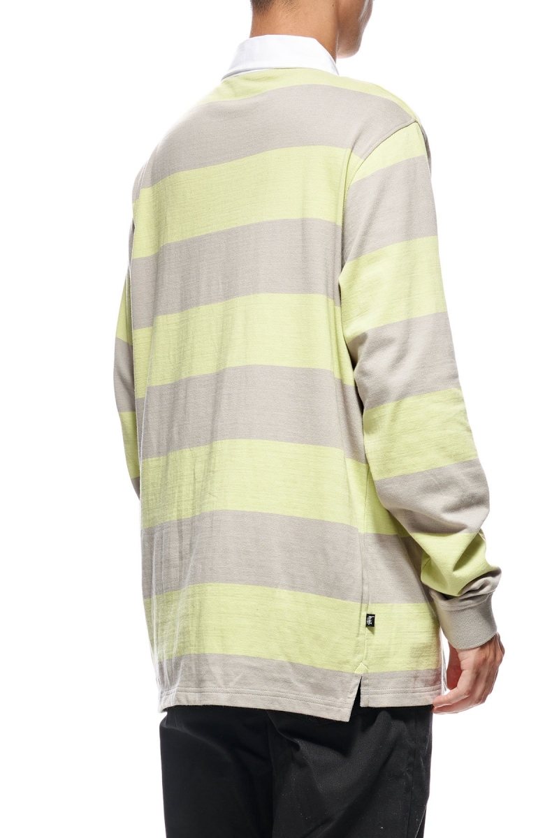 Green Stussy Block Stripe LS Rugby Men's Sweatshirts | OGW-240635