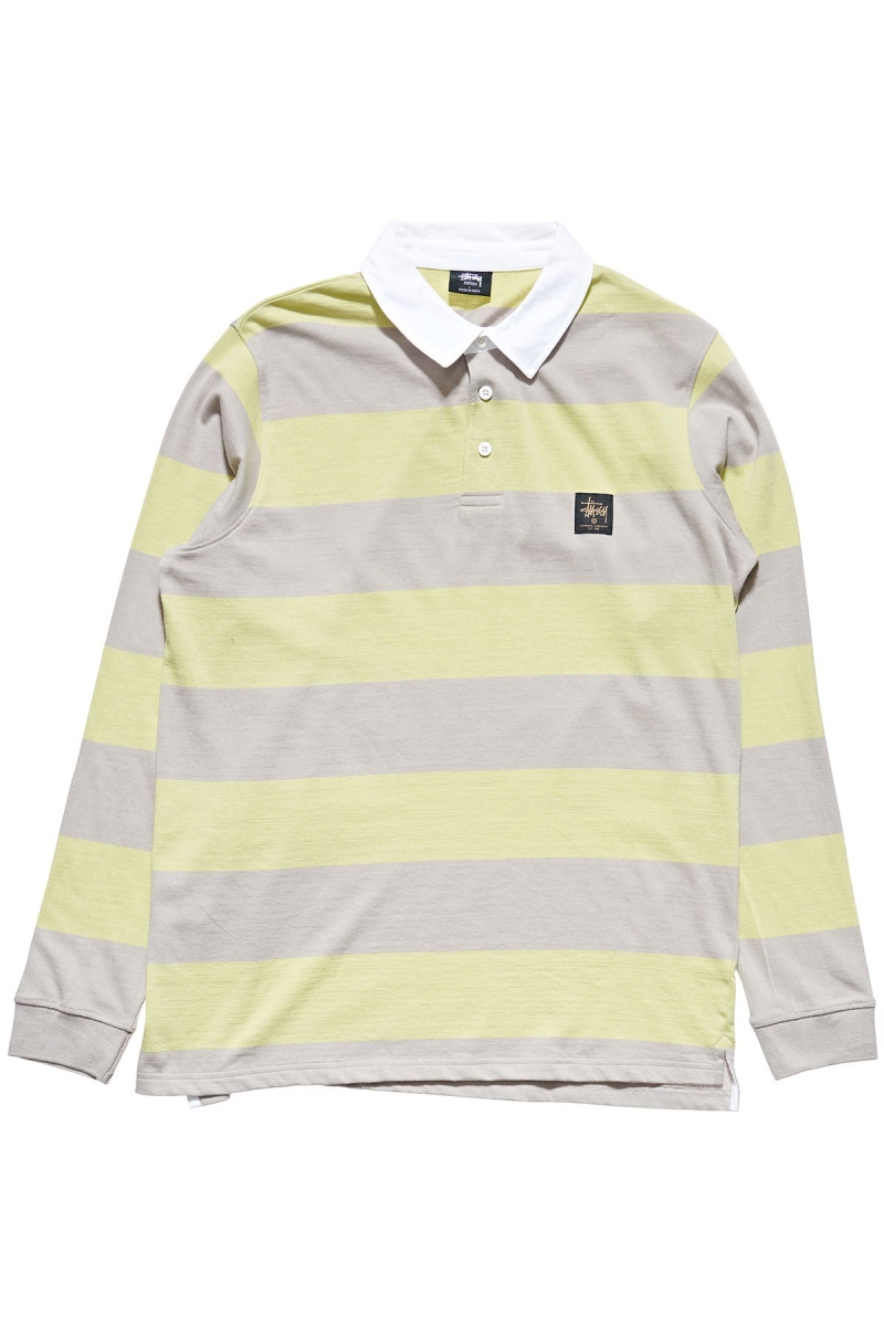 Green Stussy Block Stripe LS Rugby Men\'s Sweatshirts | OGW-240635