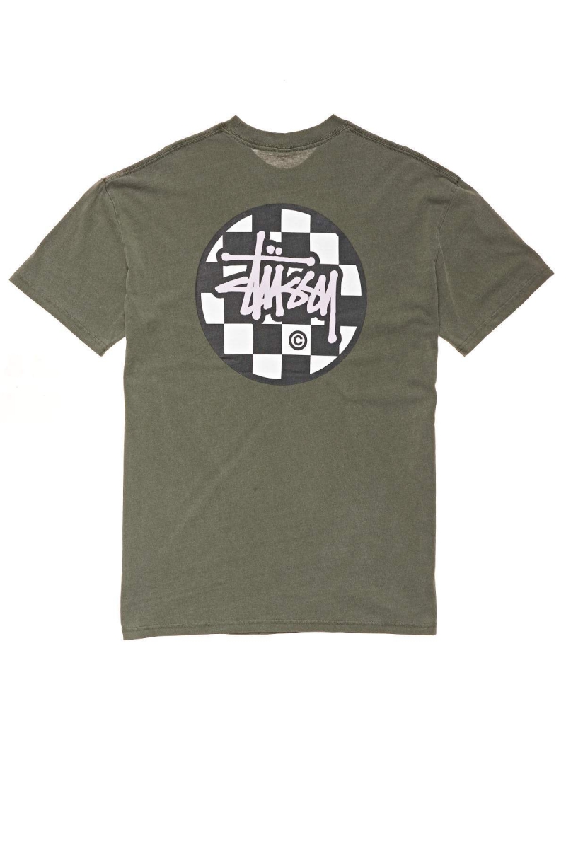 Green Stussy Chequer Dot SS Men's T Shirts | LER-489301