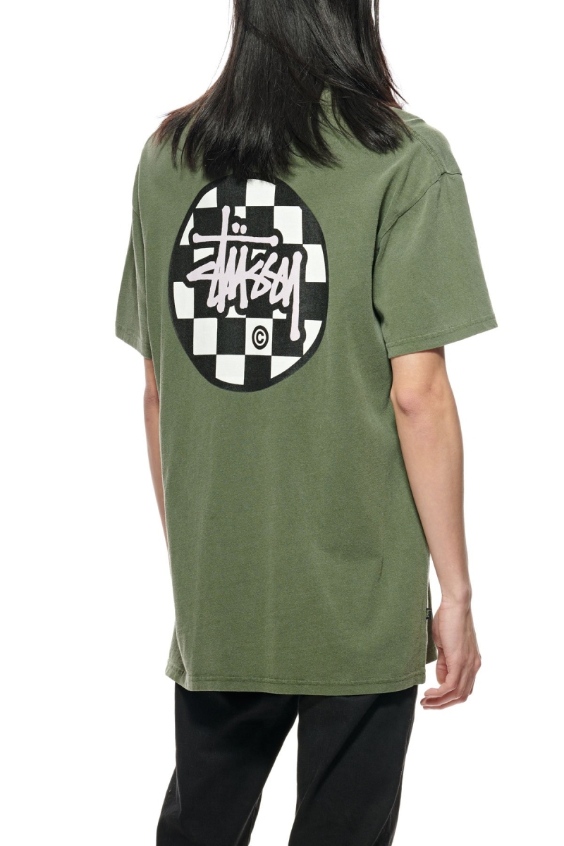 Green Stussy Chequer Dot SS Men's T Shirts | LER-489301