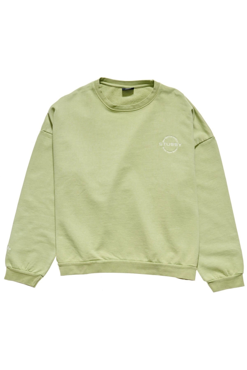 Green Stussy City Circle OS Crew Women\'s Sweaters | BRX-614728