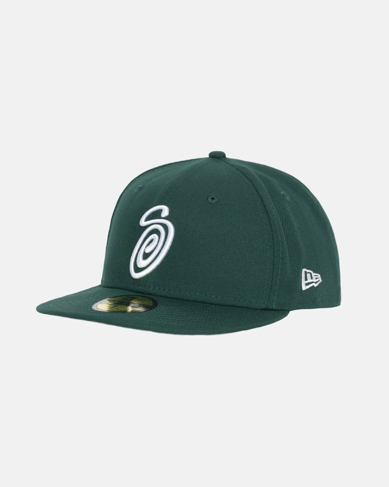 Green Stussy Curly S 59Fifty New Era Men's Caps | YOU-847316