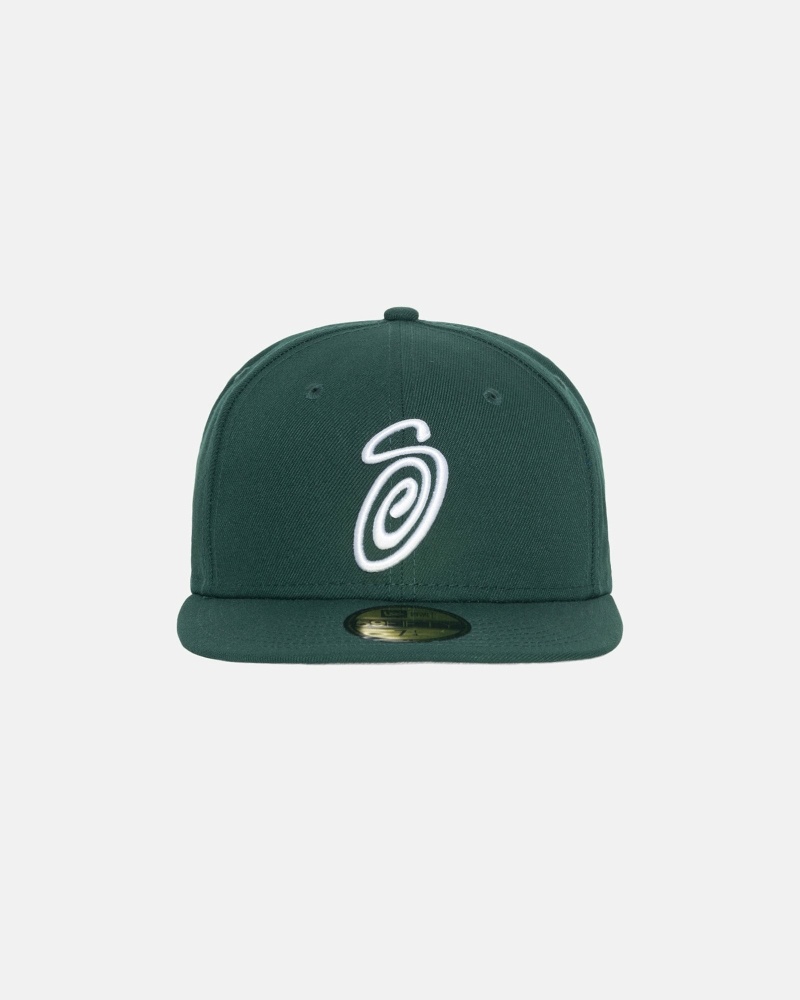 Green Stussy Curly S 59Fifty New Era Men\'s Caps | YOU-847316