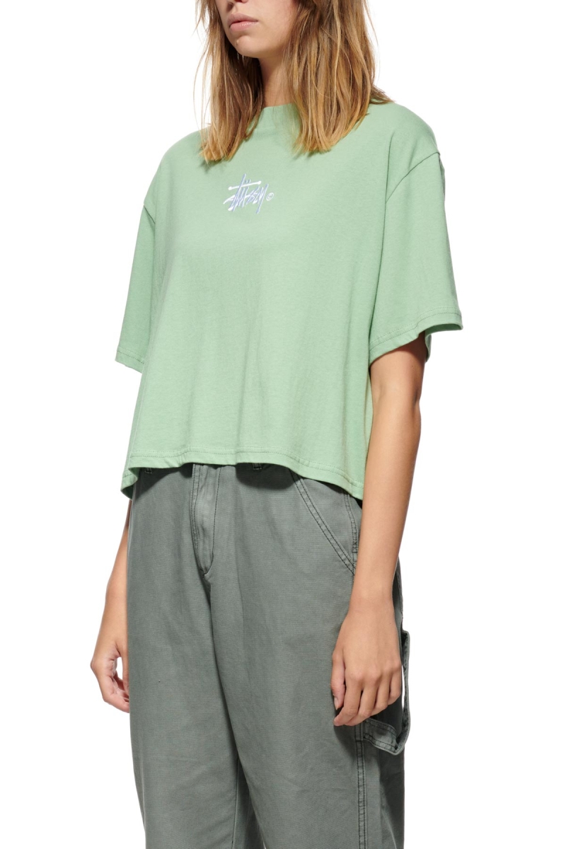 Green Stussy Graffiti Boxy Women's T Shirts | KGW-389154