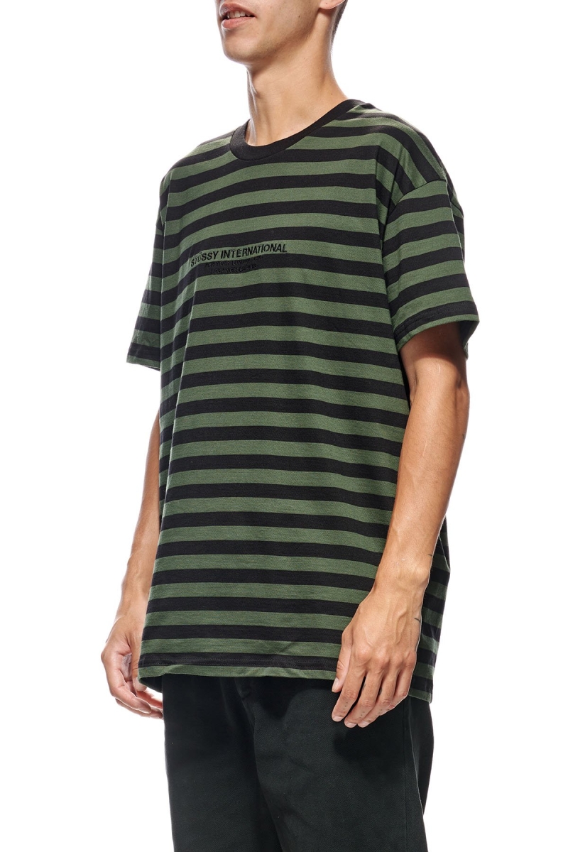 Green Stussy International Stripe SS Men's T Shirts | OGQ-973246