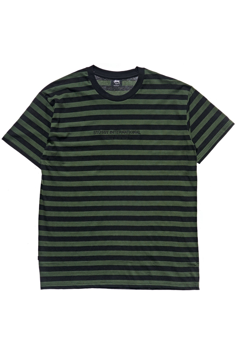 Green Stussy International Stripe SS Men\'s T Shirts | OGQ-973246