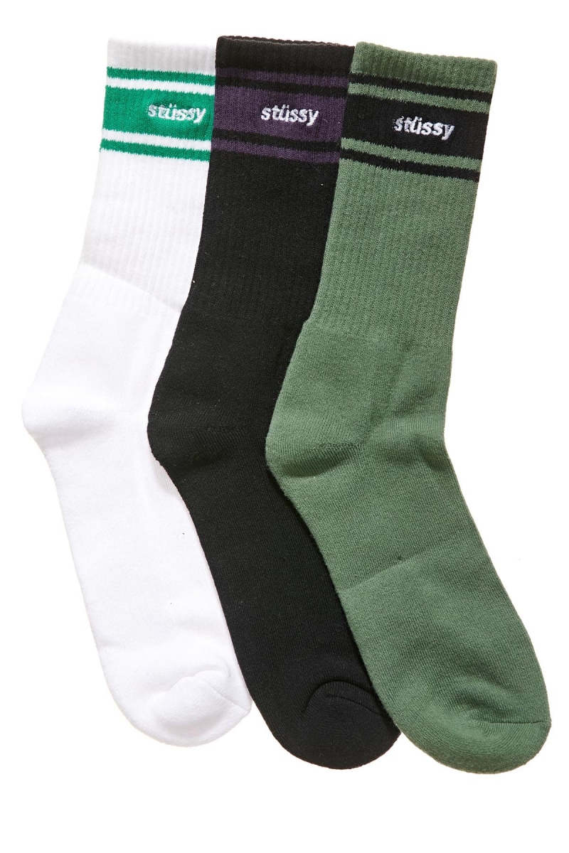 Green Stussy Italic Sports 3 Pack Men\'s Socks | PFW-175460