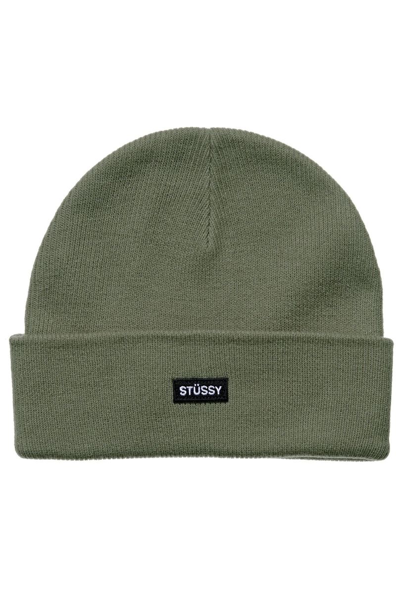 Green Stussy Logo Badge Cuff Beanie Men\'s Hats | CVY-307845