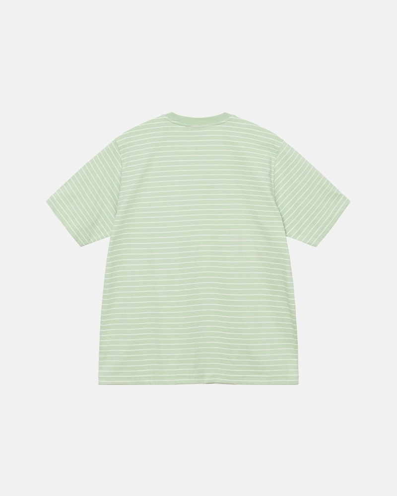 Green Stussy Pin Striped Ss Crew Men's T Shirts | HLR-943607