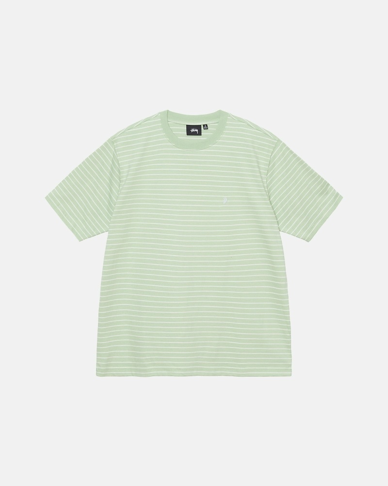 Green Stussy Pin Striped Ss Crew Men\'s T Shirts | HLR-943607