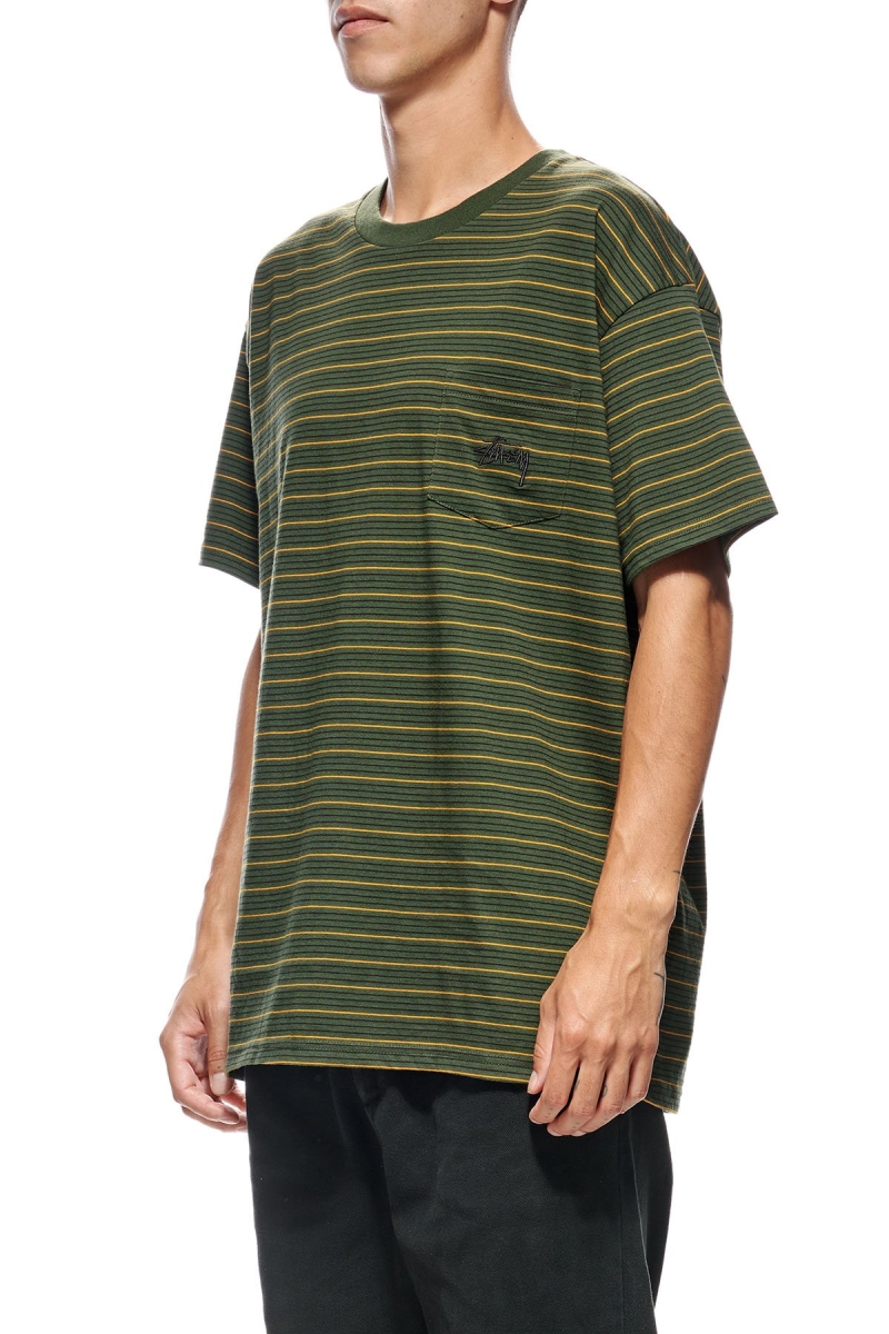 Green Stussy Stock Pocket SS Men's T Shirts | MQP-157893