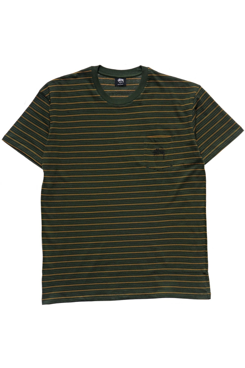 Green Stussy Stock Pocket SS Men\'s T Shirts | MQP-157893