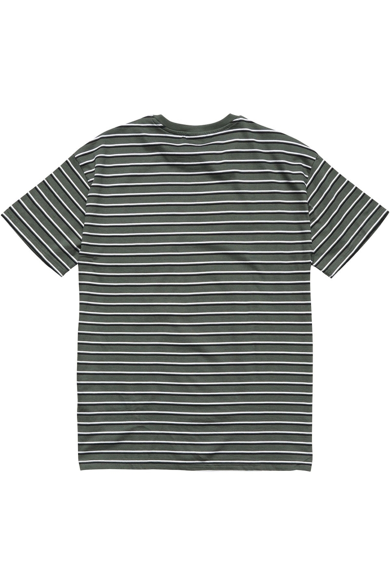 Green Stussy Text Pocket Stripe Men's T Shirts | JUB-392801