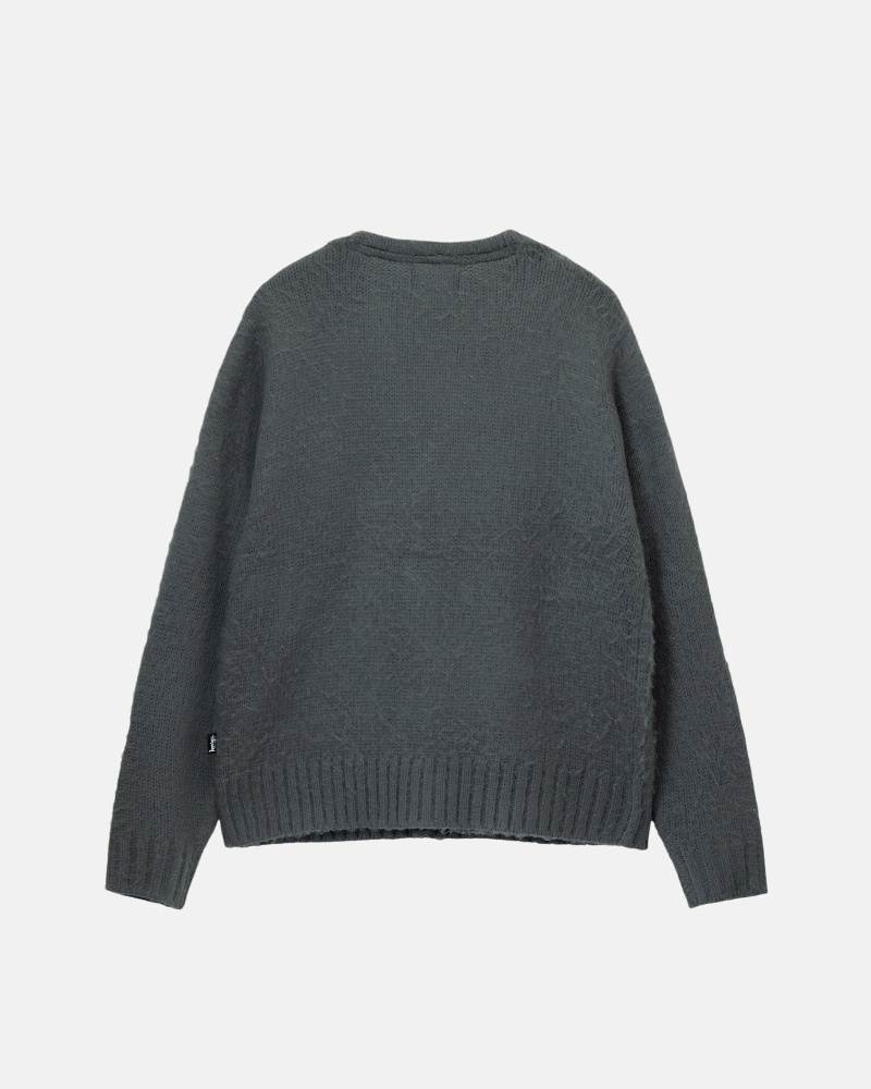 Grey Stussy Brushed Cardigan Men's Knit Sweater | UFP-580217