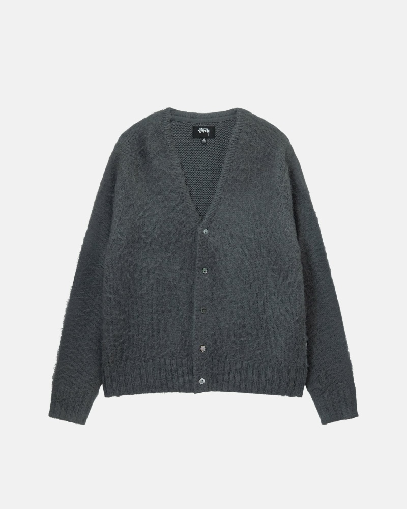 Grey Stussy Brushed Cardigan Men\'s Knit Sweater | UFP-580217