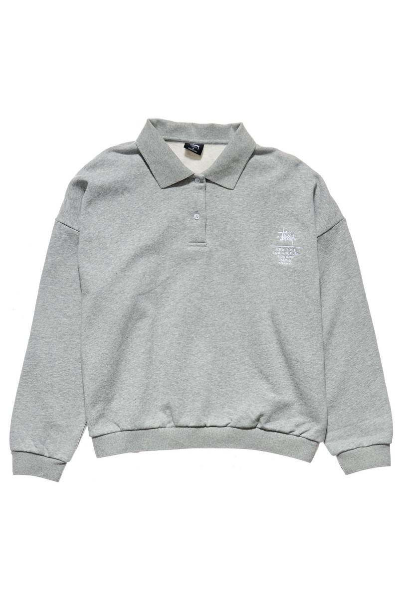 Grey Stussy Graffiti OS Fleece Polo Women\'s Sweaters | BOE-475639