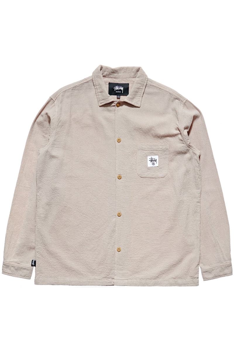 Grey Stussy Grid Seersucker LS Men\'s Shirts | XJS-620538