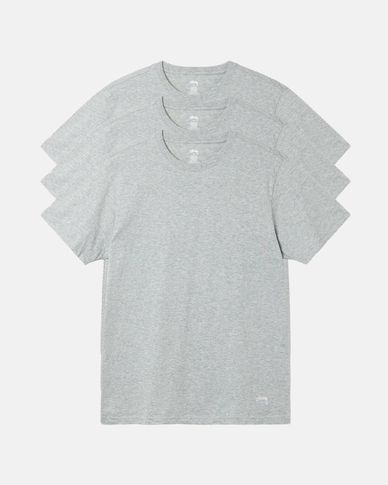 Grey Stussy Undershirt - 3 Pack Men\'s T Shirts | BTD-715096