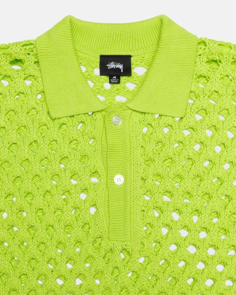 Light Green Stussy Big Mesh Polo Men's Knit Sweater | LDM-730154