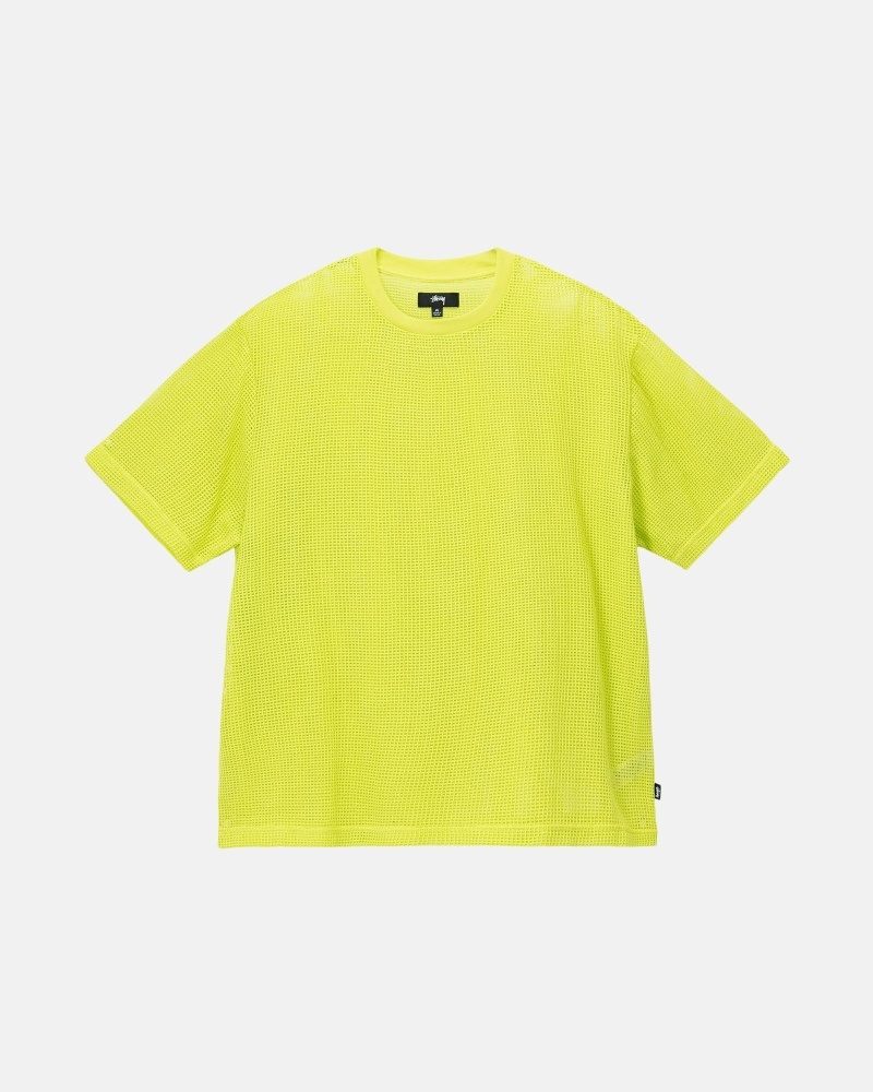 Light Green Stussy Cotton Mesh Ss Crew Men\'s T Shirts | KGY-641398