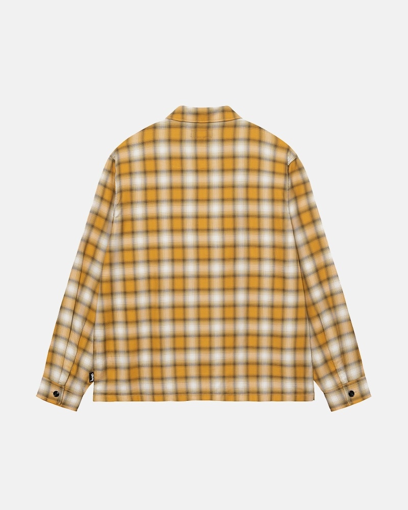 Mustard Stussy Eddie Plaid Zip Men's Shirts | ZGL-675093