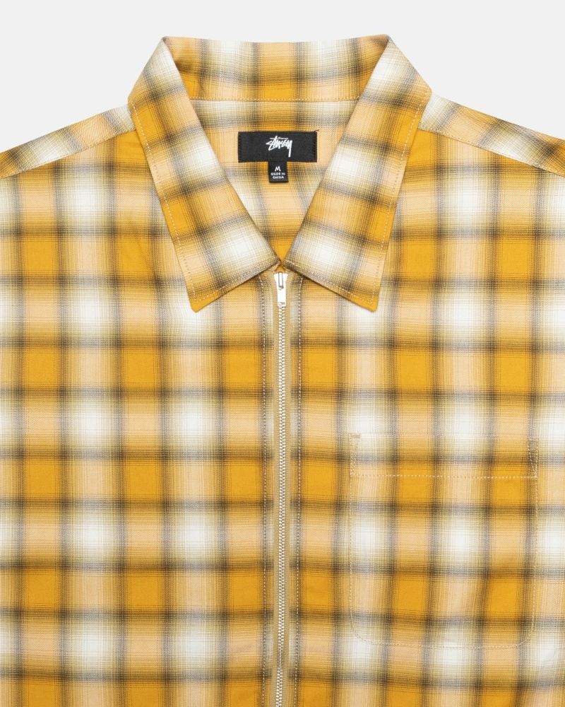 Mustard Stussy Eddie Plaid Zip Men's Shirts | ZGL-675093