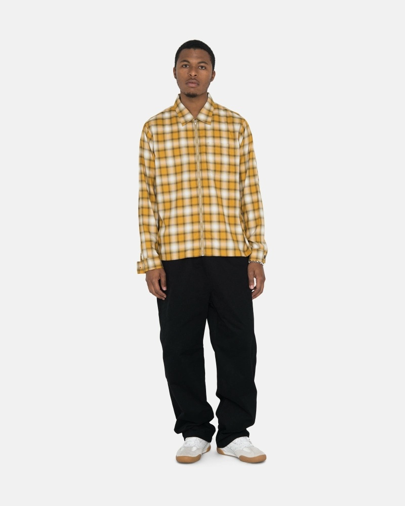 Mustard Stussy Eddie Plaid Zip Men's Shirts | ZGL-675093