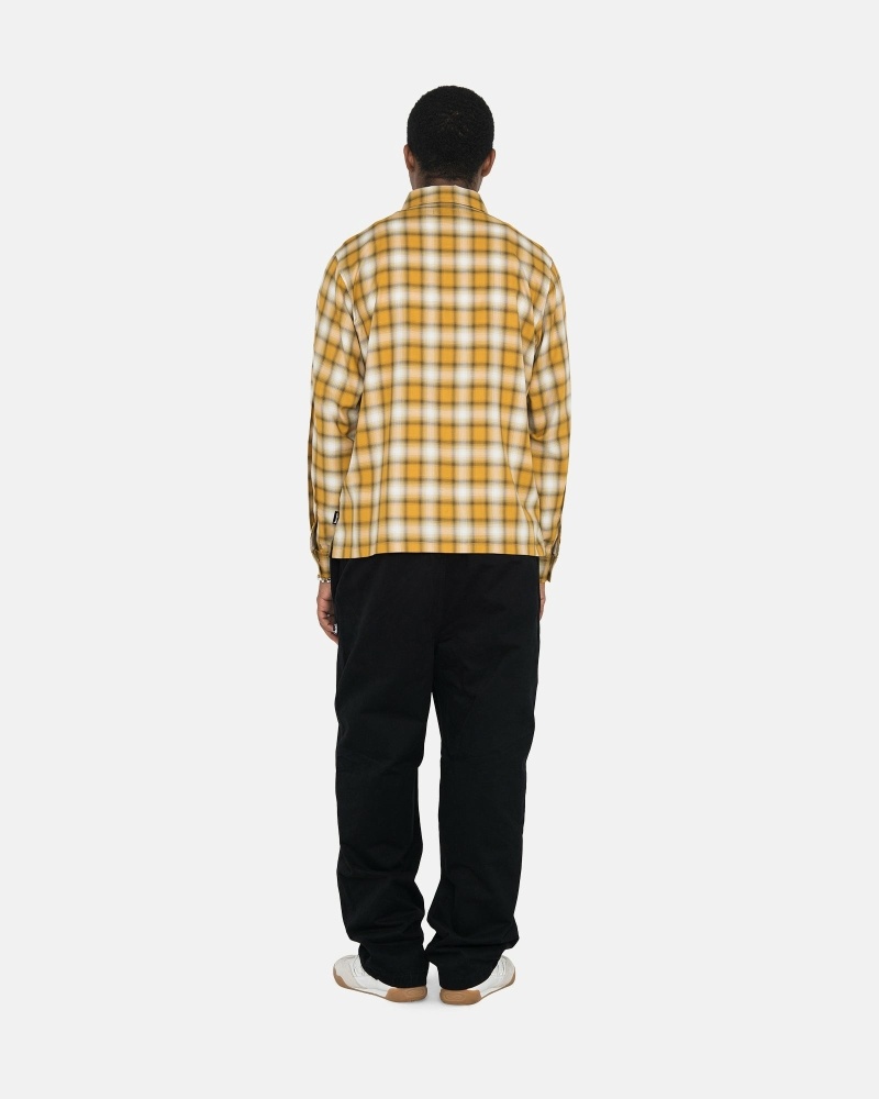 Mustard Stussy Eddie Plaid Zip Men's Shirts | ZGL-675093