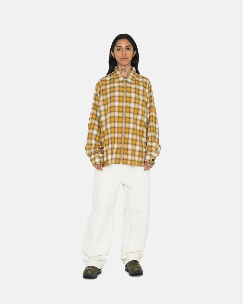 Mustard Stussy Eddie Plaid Zip Men's Shirts | ZGL-675093