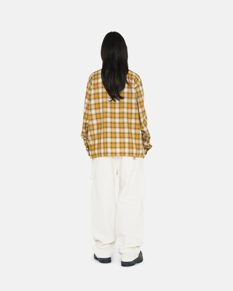 Mustard Stussy Eddie Plaid Zip Men's Shirts | ZGL-675093