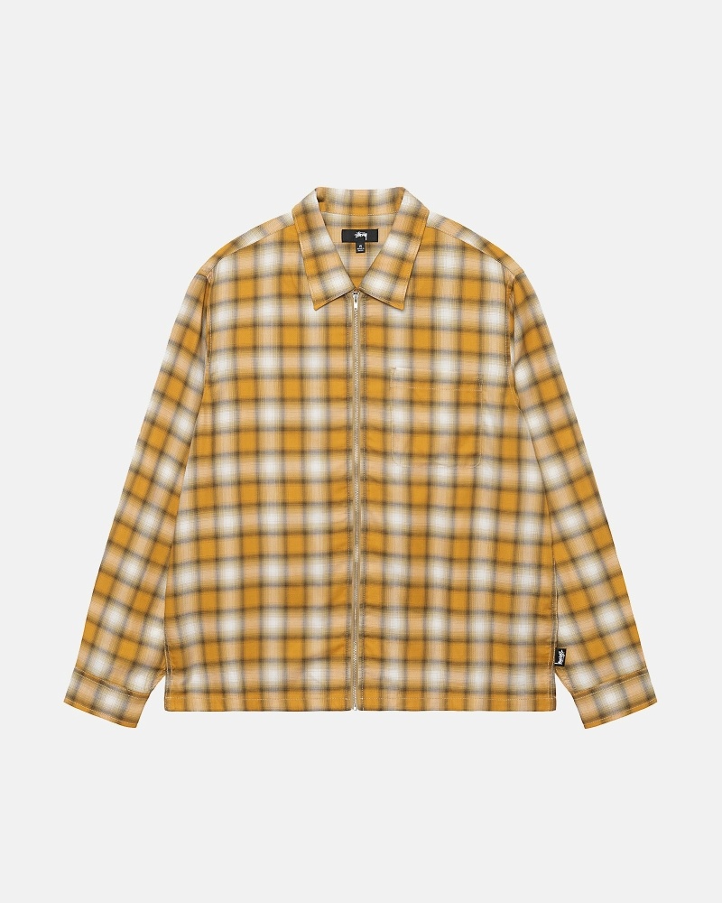 Mustard Stussy Eddie Plaid Zip Men\'s Shirts | ZGL-675093