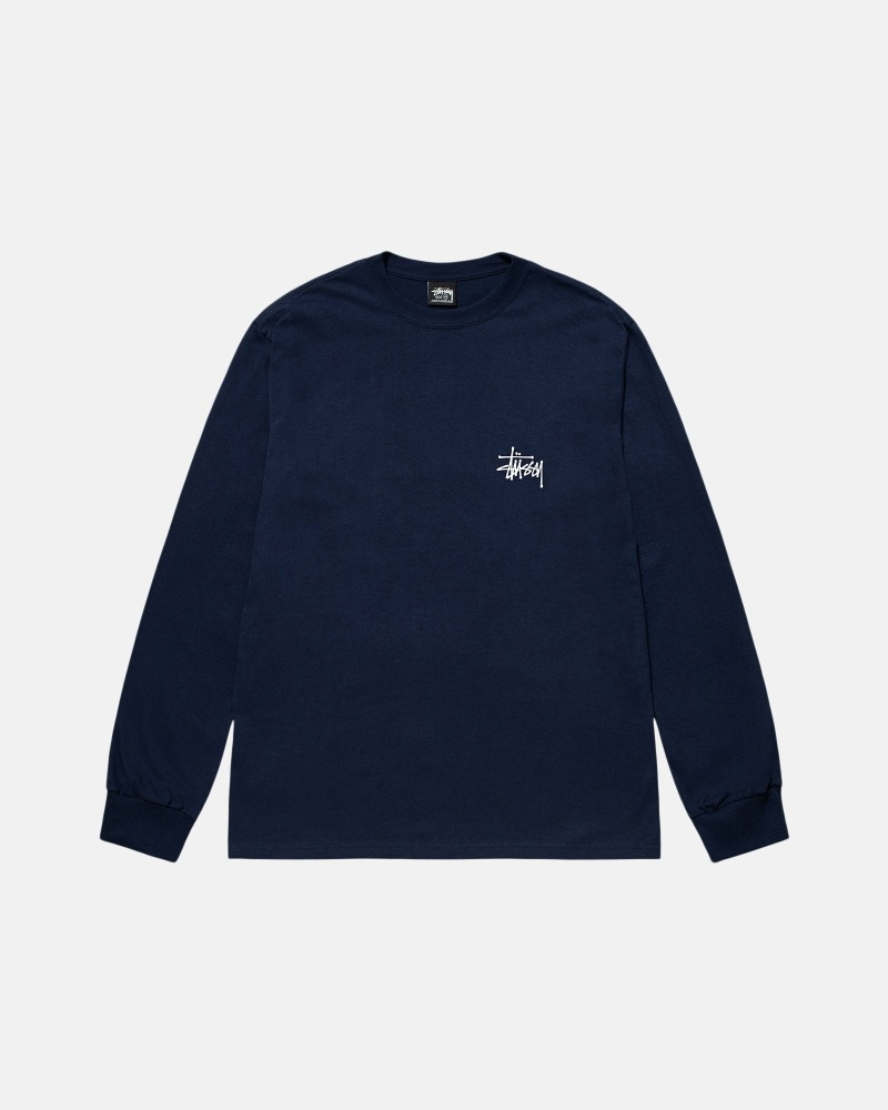 Navy Stussy Basic Ls Men's T Shirts | ZEI-516407