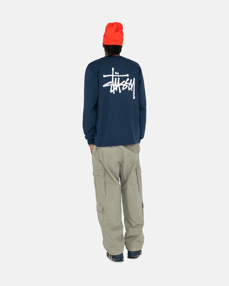 Navy Stussy Basic Ls Men's T Shirts | ZEI-516407