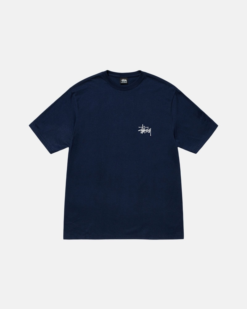 Navy Stussy Basic Men's T Shirts | VNI-823406