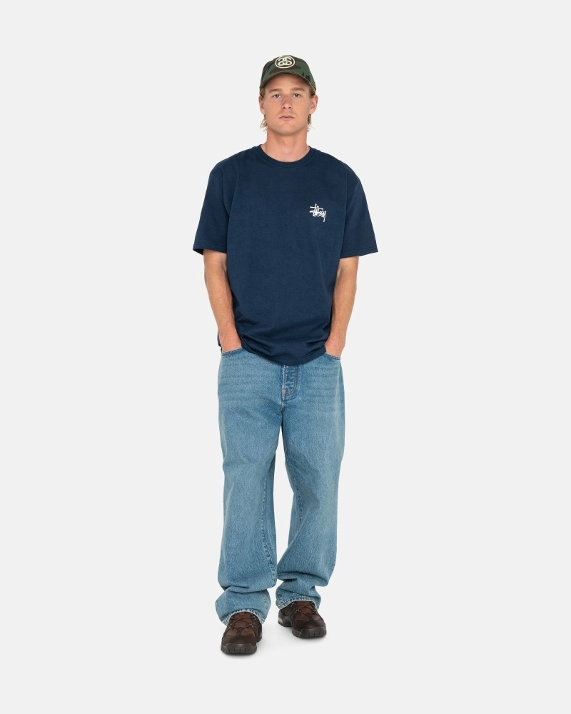 Navy Stussy Basic Men's T Shirts | VNI-823406